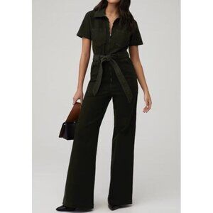 GOOD AMERICAN Sz 2 / M Jumpsuit Fit For Success Palazzo Denim Belted Green Retro